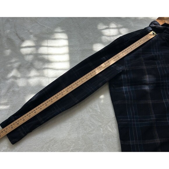 Carbon 2 Cobalt Mens Shirt Large Button Up Plaid Corduroy Black Blue Pockets - Picture 8 of 9